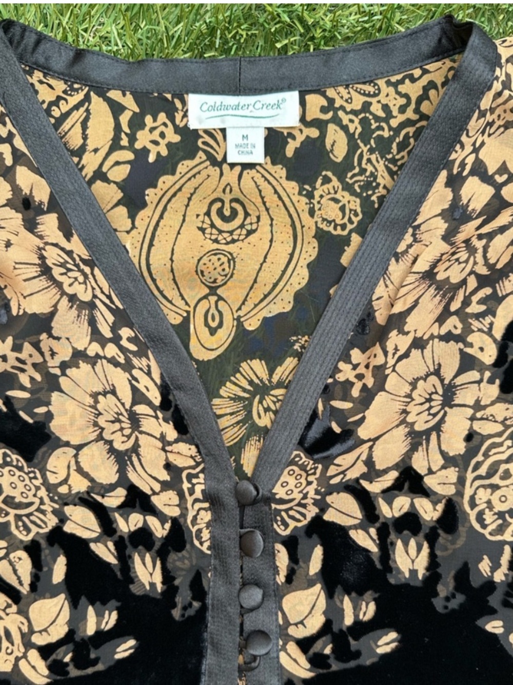 Vintage Y2K WhimsyGoth Fairy Floral Velvet Silk Burnout Kimono Cardigan Medium - Picture 2 of 12